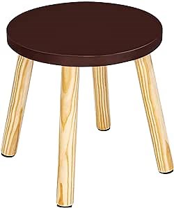 LIANTRAL Wooden Step Stool for Kids, Small Round Step Stool fit with Sensory Table, Sturdy Sitting Stool with Assembled Four-Legged for Living Room, Bedroom, Bathroom, Kitchen (Brown)