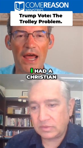 Trump and the trolley car dilemma. As Christians, how do we navigate the problem of voting vituously when our choices are bad and worse? There's an ethical argument to be made for not being tacit. What do you think? Watch it all: https://youtu.be/7NX1HhIXARg #comereason #apologetics #Ethics #ChristianValues #2024Election #TrolleyProblem #MoralChoices #PoliticalViews | Come Reason Ministries | Facebook