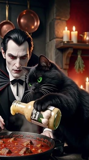 Cat Sabotages Dracula's Meal with Garlic — Evil Genius Move 😂🧄🧛‍♂️