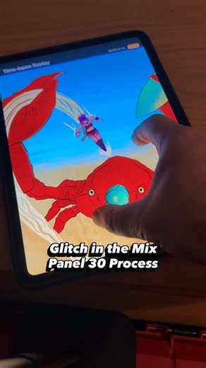 Riff Reality on Instagram: "Surfer Crab Attack 🦀 Procreate process video from my side comic Glitch in the Mix! Who else is already dreaming of summer? 🏝️ #indiecreator #indiecomics #crabart #procreateprocess"