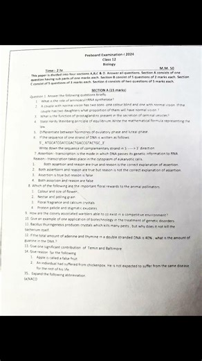 Biology class 12 isc pre board paper #shorts #biology #2026 #board #paper #preboards #2024 #2025