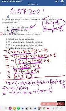 Discrete Mathematics: GATE CSE PYQ: 2021 Propositional Logic Question #AKTU