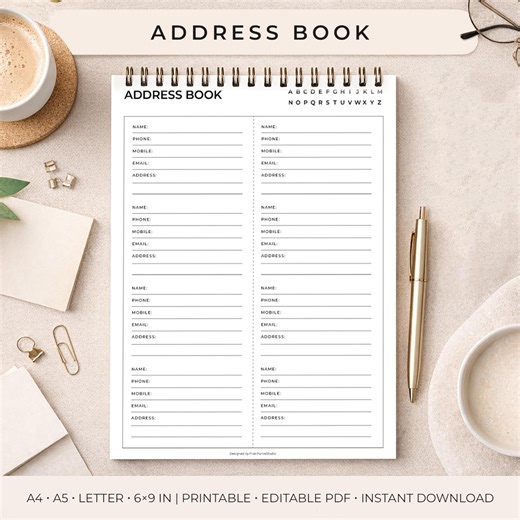 Minimalist Address Book Printable | Contact List Planner (digital Download) - Etsy UK