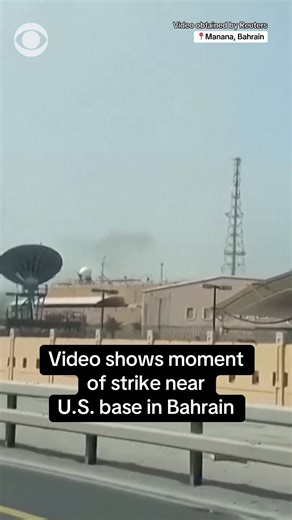 Video obtained by Reuters shows the moment a strike hit near a U.S. base in Bahrain. Bahrain's state media and a CBS News source confirmed a missile attack had targeted the Fifth Fleet headquarters. Eyewitnesses told CBS News that at least three missiles targeted the fleet's headquarters, but there was no immediate confirmation of missiles impacting the base, or of any damage inflicted. The U.S. Embassy in Bahrain said it would close Sunday after Iranian missiles targeted parts of the country's 