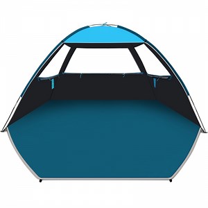 COMMOUDS Beach Tent for 6-7 Person, Easy Set-up Sunshade Canopy, UPF 50 UV Protection (Dark Shelter-Sky Blue)