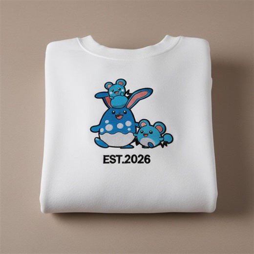 Azumarill With Babies Embroidery, Embroidered Anime Sweatshirt, Embroidered Anime Shirt, Anime Lover Sweatshirt, Gift for Her - Etsy