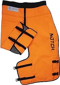 Notch Hi-vis Safety Orange Full Calf Wrap Chainsaw Chaps, Class B Frontal Protection 5 Layer Chain-Stopping Protective Fiber, UL Certified ASTM F1897-20, OSHA 1910-266