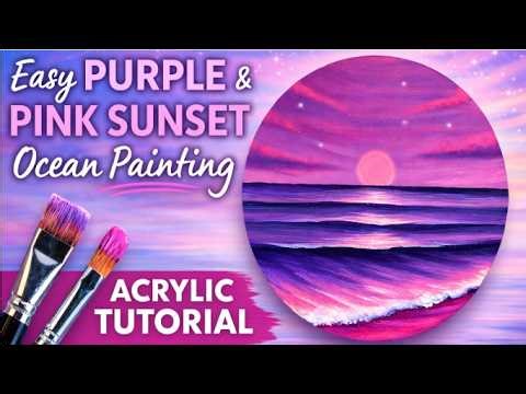 Dreamy Seascape 💜🌊 Easy Purple & Pink Sunset Ocean Acrylic Painting Tutorial