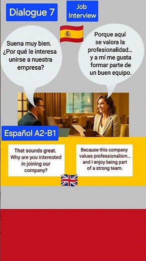 Spanish Job Interview A2-B1. How to Ace an Interview in Spanish: Dialogue (A2–B1). #shorts