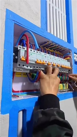 The whole process of wiring the large distribution box a, professional experienced electrician