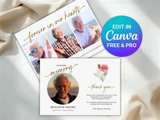 Thank You Cards Funeral Template Editable, Wild Flowers Sympathy Thank You Card, Memorial Thank You, Celebration of Life, Canva Template - Etsy UK