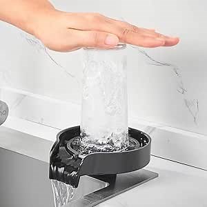 Kitchen Sink Glass Rinser,Faucet Bar Glass Rinser,Bottle Washer,Kitchen Sinks Accessories,Cup Cleaner for Bottle,Glass Cleaner Sink Attachment,Glass washe Black
