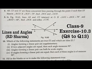 RD SHARMA EX 10.3 Q8 to Q13 Solutions for Class 9 Maths Chapter 10 Lines and Angles