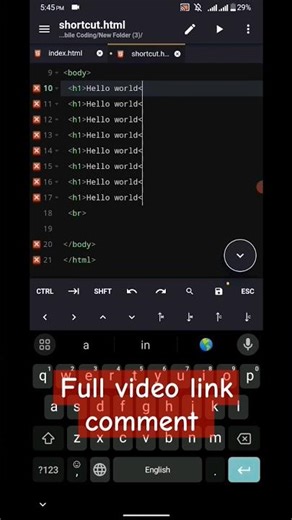 HTML coding shortcut in mobile.Html for beginner #acode #coding #htmltags
