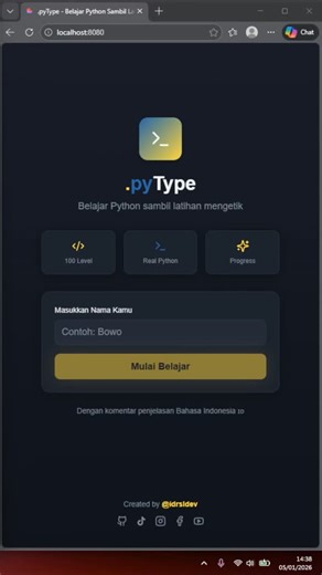 Idrislaode on Instagram: "Kali ini kita buat program untuk teman-teman yang mau belajar python sambil belejar mengetik, cocok untuk pemula. #python #vscode #code #Al"