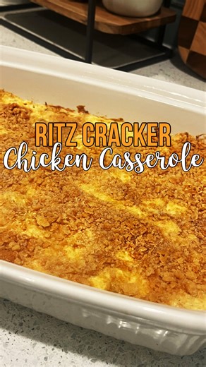 Ritz cracker chicken casserole is loaded with creamy chicken and a buttery cracker topping! ✨ 😀 INGREDIENTS * 4 cups cooked shredded chicken * 10.5 oz cream of chicken soup * 1 cup sour cream * 1/2 teaspoon onion powder * 1/4 teaspoon garlic powder * salt & pepper to taste * 1 sleeve Ritz crackers (crushed) * 1/2 c butter (melted) INSTRUCTIONS 1. Preheat your oven to 350 degrees F. Prepare a casserole dish with non stick cooking spray and set aside. 2. Mix cooked and shredded chicken with cream