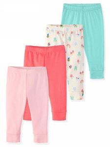 Garanimals Newborn & Baby Girl Cotton Joggers, Solids & Prints, 4-Pack, Sizes 0–24M