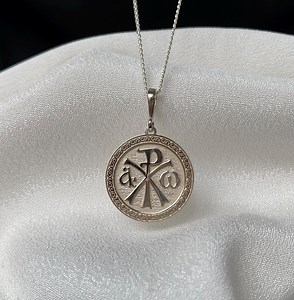 Silver Chi Rho Alpha Omega Necklace, Christianity Symbol Necklace for Women and Men - Etsy