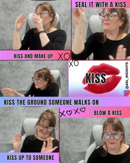 Trix Bruce on Instagram: "Sending my Valentine’s kisses and love to you all. Thank you for your support and for enjoying my videos—there’s so much to learn about ASL, non‑manual signals, classifiers, and more. Enjoy another fun idiom with #KISS! Examples: *seal it with a kiss *kiss and make up *kiss the ground someone walks on *kiss up to someone *blow a kiss and many more.... Hugs! XOXO - Trix #englishidioms #learnASL #funidioms #deafcommunities #deafcreator"