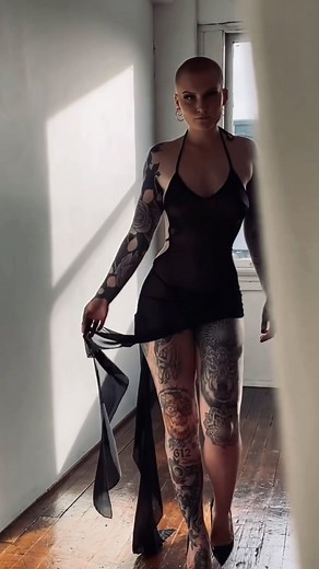 SG on Instagram: "🖤 @rio.sierhaus @sierhaus.tattoo we hate to see her go, but we love to watch her leave 🔪 #altmodel #inked #inkedgirls #tattooed #tattooedgirls #tattoos #blackdress #heels #highheels #modelwalk #walk #walking #catwalk #catwalkmodel"