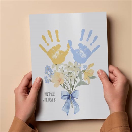 Handmade With Love Handprint Craft, Watercolor Flower Bouquet Keepsake Art