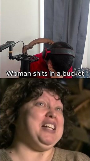 Woman shits in a bucket