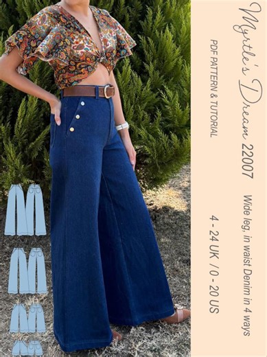 Wide Leg Denim Trouser Sewing Pattern: Multi-length (PDF) - Etsy