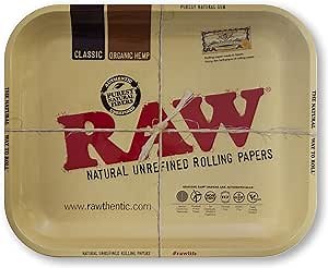 RAW Classic Rolling Tray | Size - Large | Strong Sturdy Metal and Curved Corners - No Creases