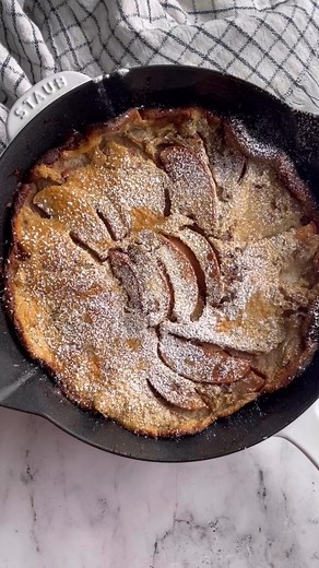 This Apple Dutch Baby is so easy to make and the perfect fall breakfast that everyone will love! Just a handful of simple ingredients! Ingredients ▢3 tablespoons of butter divided ▢2-3 apples sliced thinly I used gala apples ▢¼ cup of brown sugar ▢1 ½ teaspoons of cinnamon ▢Optional: ¼ tsp of nutmeg ▢¼ cup of sugar ▢1 tsp vanilla extract ▢3 eggs ▢½ cup of all-purpose flour ▢½ cup milk dairy free as desired ▢½ teaspoon of salt ▢powdered sugar for dusting Instructions 1. Pre-heat the oven to 350 d