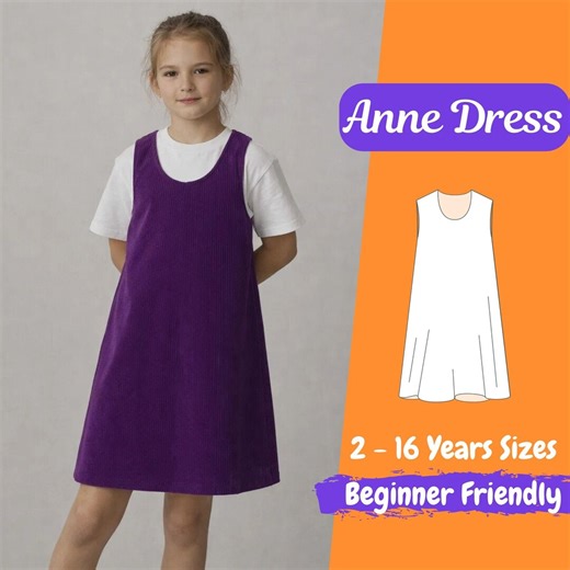 Girls A-line Pinafore Dress Sewing Pattern, Sleeveless Kids Dress, Beginner Friendly, PDF Pattern, Sizes 2–16 - Etsy