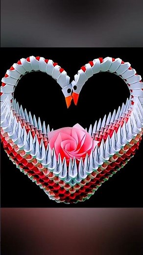 3D Origami Heart-Shaped Swans 💖 | Amazing Paper Art #Short #3DOrigami, #OrigamiTutorial #diy