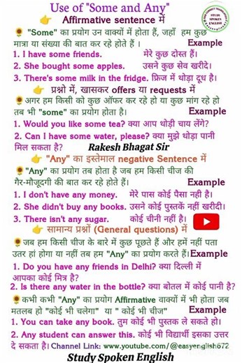 Use some and any in English Grammar //Some and any//Usage of some and any