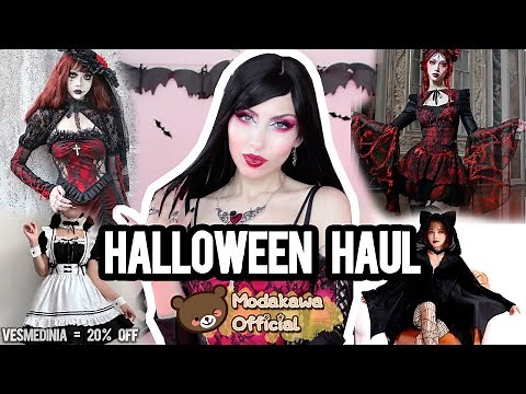 🦇 HALLOWEEN COSTUME HAUL 🦇 Trying on Vampire + Romantic Goth outfits from MODAKAWA | Vesmedinia