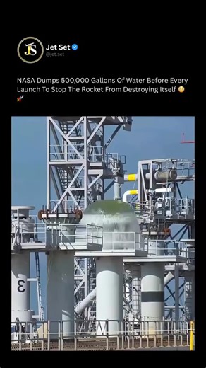 Jet.Set on Instagram: "Every time NASA launches a rocket, nearly half a million gallons of water are released in just seconds — and it’s not for cooling the engines, but for sound protection.⁠ ⁠ Rocket engines can exceed 180 decibels, powerful enough to crack concrete or even damage the rocket itself. NASA’s Sound Suppression Water System floods the launch pad to absorb this extreme acoustic energy, instantly turning much of the water into steam.⁠ ⁠ By preventing destructive sound waves from ref