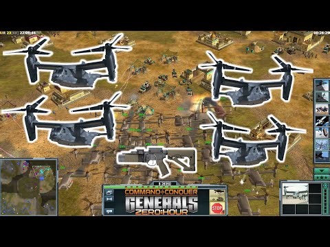 "Marine Soldiers with 40mm Grenade Launcher + Osprey Helicopter" USA 1 vs 7 Hard Army | C&C GZH Mod