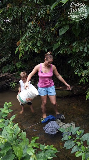 Crazyjungleadventures on Instagram: "Laundry Day in the Creek – This Is How We Do It! 🌊🧼🔥 #Homesteading #OffGridLiving #junglelifestyle"