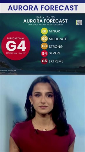 35K views · 150 reactions | Get ready for a spectacular celestial display! A powerful G4 storm is expected to light up the night sky with the northern lights. Meteorologist Rhythm Reet explains what this means for viewers and where the skies will be clear enough to see the aurora. | The Weather Network | Facebook