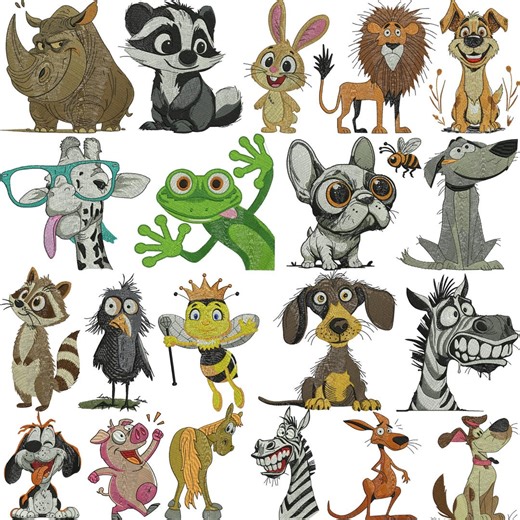 Funny Crazy Animal Embroidery Designs, Animal Embroidery, Whimsical Farm Animal, Crazy Animals, Machine Embroidery Design - Etsy