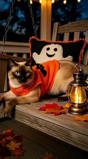 Adorable Siamese Cat in Halloween Costume🐱🎃 #catcostume #halloween #cutecat #siamesecats #catshorts