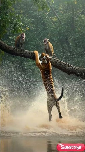 Monkeys Outsmart Tigers in Jungle River Attack!