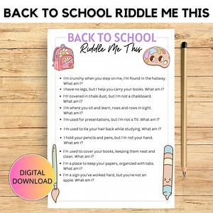 Riddle Me This Printable Game| Back to School Theme for Kids | Classroom Activity - Etsy UK
