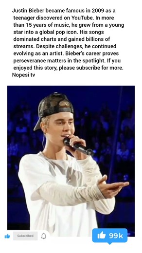 Justin Bieber became famous in 2009 as a teenager discovered on YouTube. In more than 15 years of mu