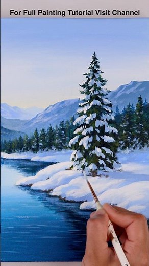EASY Acrylic Mountain Painting | Realistic Winter Landscape Tutorial #painting #landscapepainting