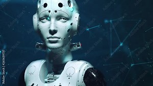 robot woman, sci-fi woman animation of the digital world of the future of neural networks and the artificial intelligence