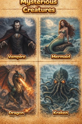 Mysterious Creatures Explained 🧛‍♂️🧜‍♀️🐉 | Vampire, Mermaid, Dragon & Kraken|#shortfeed#shortyt#edit