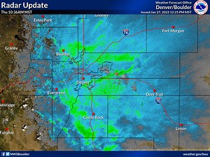 Snow has ended across the northern sections of the Front Range Urban Corridor with snow continuing across Metro Denver, portions of the foothills and Palmer Divide. Snowfall rates should generally be less than 1/4" with rates up to 3/4" with the heavier bands. | US National Weather Service Denver/Boulder Colorado