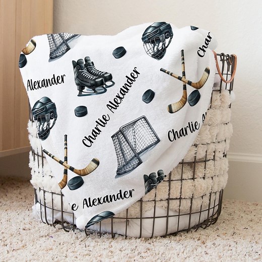 PERSONALIZED ICE HOCKEY Blanket, Baby Boy Hockey Blanket, Hockey Stick Puck Blanket, Custom Toddler Boy Name Blanket, Hockey Theme Nursery - Etsy