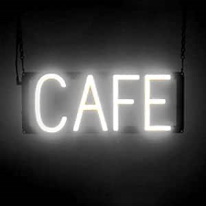 SpellBrite CAFE Sign for Cafes & Restaurants | Cafe-Related Signs with Neon Look, White LED Light | 16.4" x 6.3"