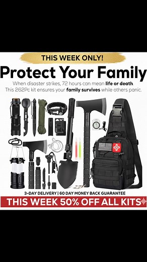 👉Free Survival Guide Inside Why are prepared families switching to LetSurvive instead of cheap ‘Amazon kits’? Because when the grid fails, storms hit, or shelves go empty — your family’s safety depends on real gear, not novelty gadgets. Inside the 262-piece LetSurvive system: ✅ Hospital-grade first aid with trauma supplies ✅ Full-size 17" axe steel shovel ✅ Emergency tent that fits the whole family ✅ 72 hours of lighting, not just one weak flashlight ✅ Complete water purification storage system