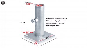 Sign Post Base Fits OD 2-3/8" Round Post,Hot Dip Galvanized,Bolt Down(1 Pack)